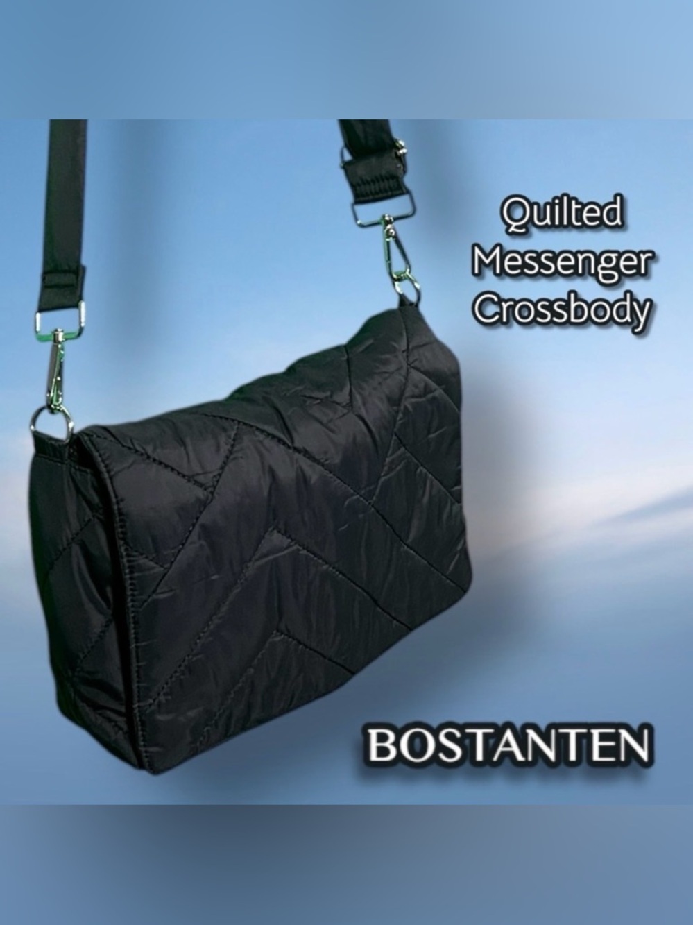 BOSTANTEN Puffer Quilted Crossbody  Bag Purse Lightweight Shoulder Handbag Black
